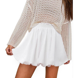 NEW White Bubble High Waisted Ruffle Poof Cotton Blend Mini Skirt 2X